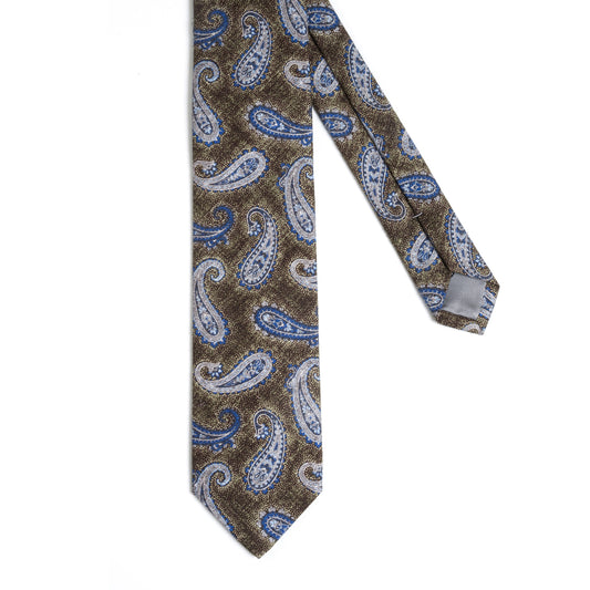 Baumwoll Krawatte 6,5cm oliv paisley