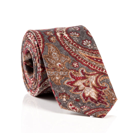 MONTI Baumwollkrawatte grey paisley – Paisley-Krawatte in Grau
