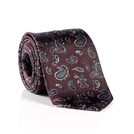 MONTI Seidenkrawatte bordeaux paisley – Paisley-Dessin in Bordeaux