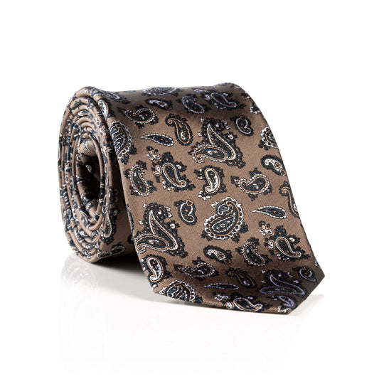MONTI Seidenkrawatte beige paisley – Paisley-Dessin in Beige